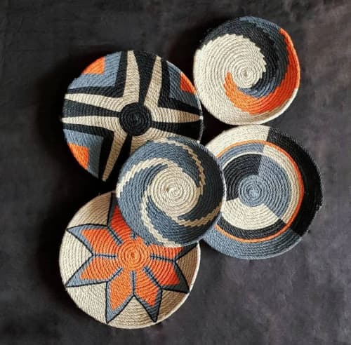 Orange Wall Llate Set of 5 Pieces | Ornament in Decorative Objects by Sarmal Design. Item composed of cotton and synthetic in boho or contemporary style