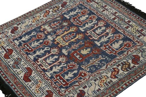 Rug & Kilim’s Blue Tribal Square Rug with Primitivist | Area Rug in Rugs by Rug and Kilim