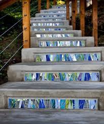 Mosaic on Stair Risers | Art & Wall Decor by JK Mosaic, LLC. Item composed of glass