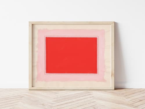 Pink and Bright Red Abstract Minimalist Art Print | Prints in Paintings by Emily Keating Snyder. Item made of paper works with boho & minimalism style