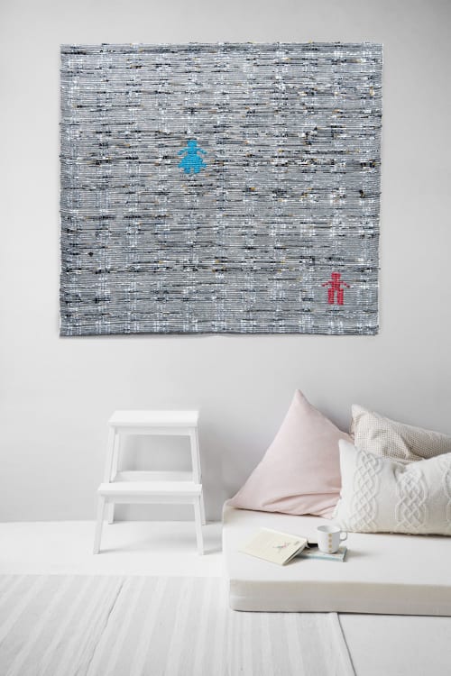 People, Weaving with plastic bags | Tapestry in Wall Hangings by Doerte Weber. Item composed of fiber and synthetic