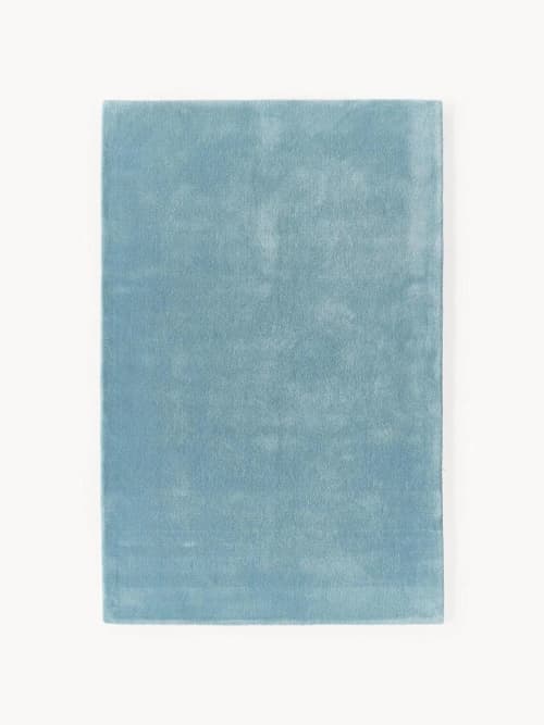 Solid Light Blue Hand Tufted Wool Rug | Area Rug in Rugs by Krafcreation. Item composed of cotton in minimalism or contemporary style