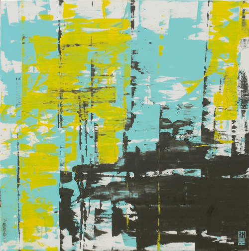 Static Yellow | Oil And Acrylic Painting in Paintings by Ronald Hunter. Item composed of canvas & synthetic