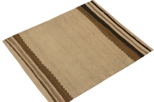 1980s Vintage Kilim Sofreh rug in Beige-Brown, Open Field | Area Rug in Rugs by Rug and Kilim