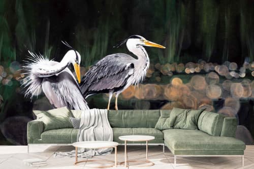 Grey Heron | Wallpaper in Wall Treatments by Cara Saven Wall Design. Item composed of fabric and paper