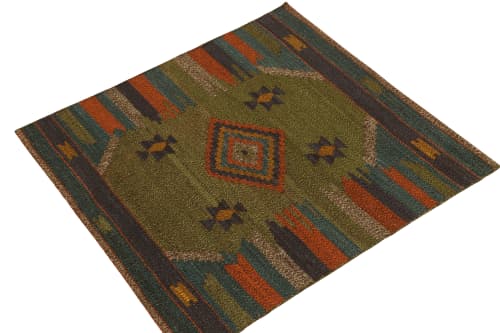 1980s Vintage Sofreh Kilim rug in Green with Blue and Orange | Area Rug in Rugs by Rug and Kilim