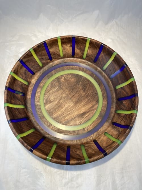 22136 Tamarind bowl with light transparent colored resin | Serving Bowl in Serveware by David Golzbein/Turning Nature into Art. Item composed of wood