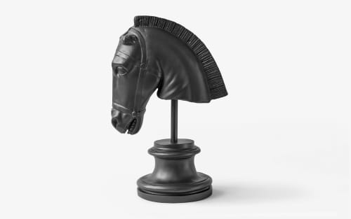 Horse Head Bust Made with Compressed Marble Powder in Black | Sculptures by LAGU. Item composed of marble
