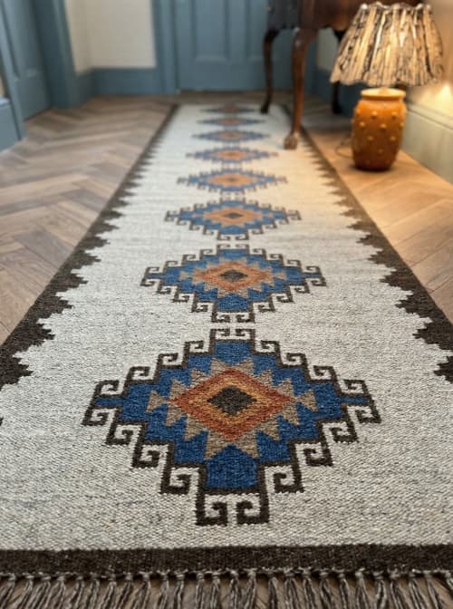 Handwoven Woolen Stair Runner Rug | Rugs by Evergreen Carpets. Item composed of wool in boho or minimalism style
