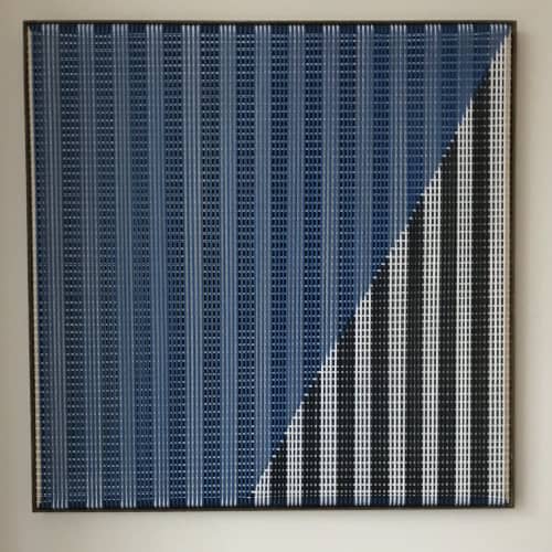 Compose 1  - Blue | Embroidery in Wall Hangings by Fault Lines. Item made of fabric with brass