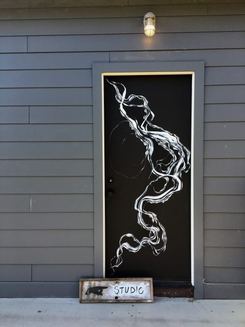 Abstract outdoor art studio door | Street Murals by Rowan Willigan | Private Residence, Clermont in Clermont. Item made of synthetic