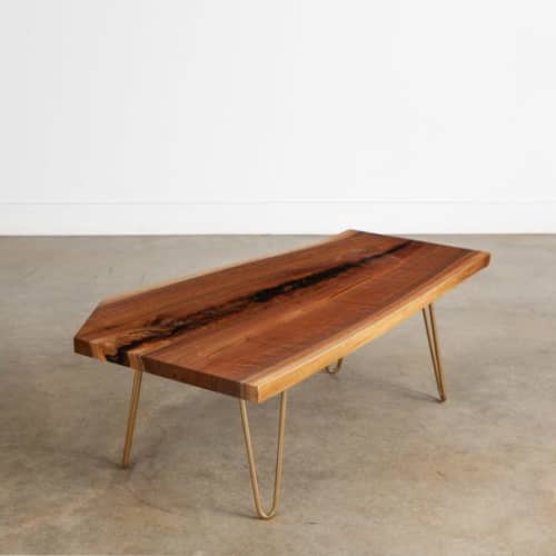 Walnut Coffee Table No. 424 | Tables by Elko Hardwoods. Item made of walnut with brass works with contemporary style