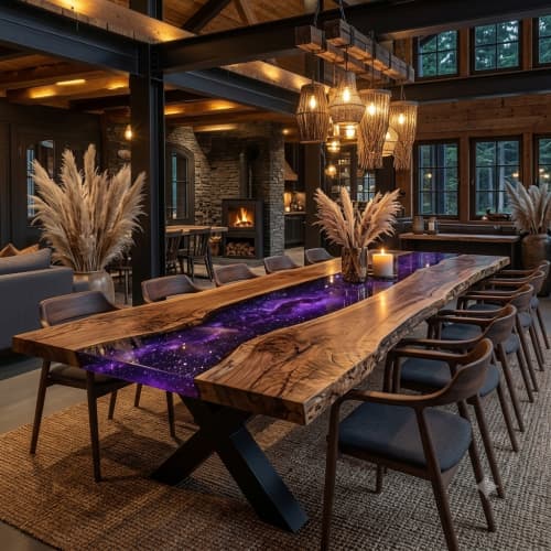 Luxury Purple Galaxy Epoxy Resin Dining Table | Live Edge Wo | Tables by SK EPOXY CRAFT. Item made of oak wood works with contemporary & japandi style