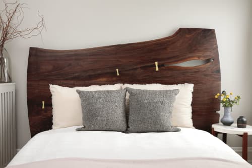 Brass Inlay Walnut King Size Headboard / Wall Decoration Art | Beds & Accessories by Alicia Dietz Studios. Item composed of walnut and brass