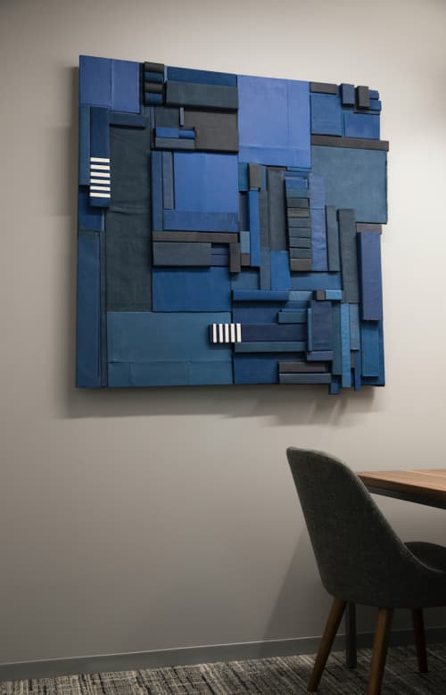 "Blue" | Wall Sculpture in Wall Hangings by ANTLRE - Hannah Sitzer | Google Events Center in Redwood City. Item made of wood & canvas