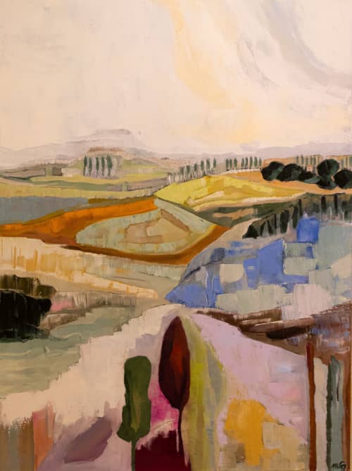 Hills of Ménerbes | Oil And Acrylic Painting in Paintings by Cécile Ganne | Belmont in Belmont. Item made of synthetic
