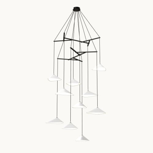 Emily V10 Pendant Light – White Semi-Matte | Chandeliers by MOSS Objects. Item composed of oak wood and steel in contemporary or modern style