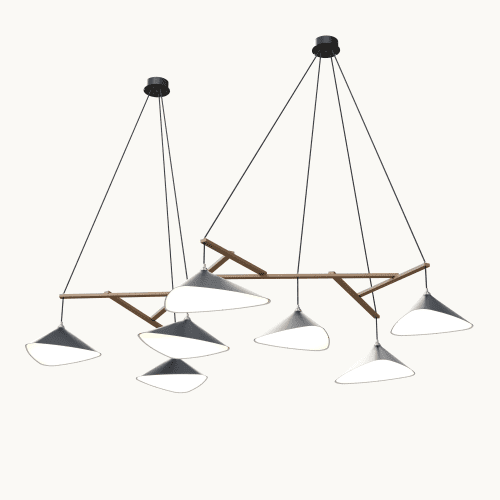 Emily Group of Seven Pendant Light – Anthracite Semi-Matte | Chandeliers by MOSS Objects. Item composed of oak wood and steel in contemporary or modern style