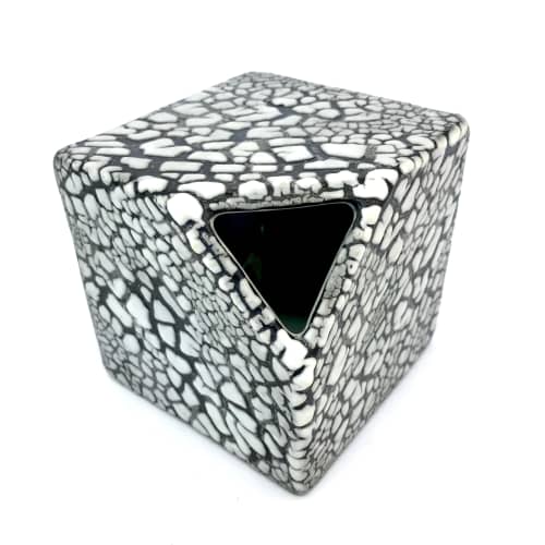 White crackle cube vase | Vases & Vessels by Pierre Bounaud Ceramics. Item made of ceramic works with modern style