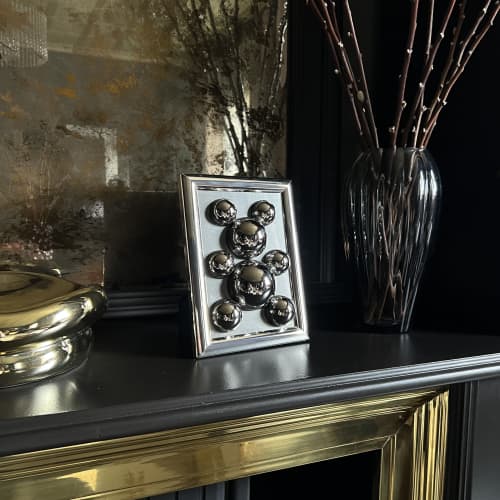 Frame Small Tiny Stainless Steel Bear '1' | Sculptures by IRENA TONE. Item made of steel with glass works with minimalism & art deco style