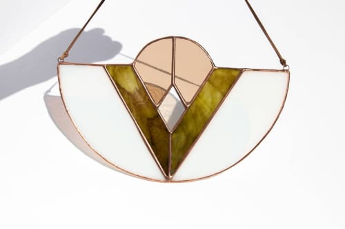 Zephora Stained Glass Suncatcher in Moss Green | Glasswork in Wall Treatments by Studio Adeline. Item made of glass works with boho & mid century modern style