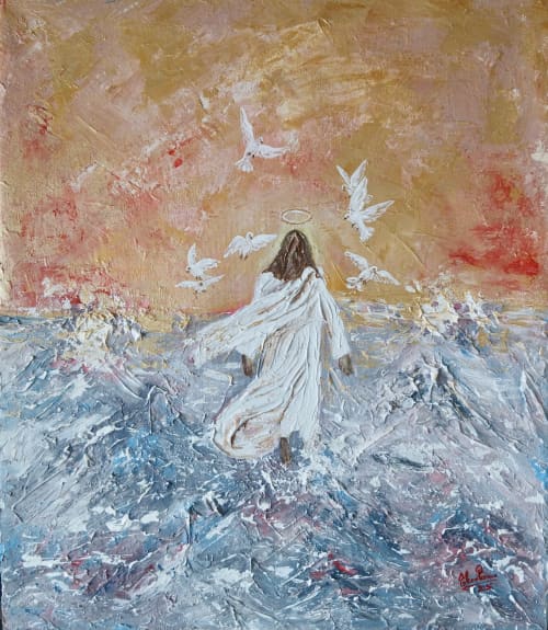 La paz en medio de las turbulencias | Oil And Acrylic Painting in Paintings by Elena Parau. Item composed of canvas in minimalism or contemporary style