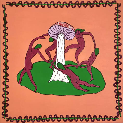 Dance of Taiga, painting mushroom orange matisse decor art | Oil And Acrylic Painting in Paintings by Stayfin. Item made of canvas works with contemporary & art deco style