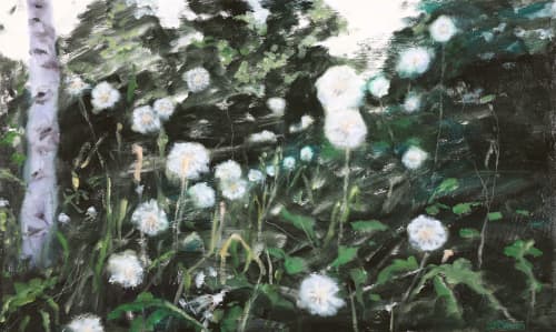 Dandelion Garden | Oil And Acrylic Painting in Paintings by Sally K. Smith Artist. Item composed of birch wood compatible with contemporary and country & farmhouse style