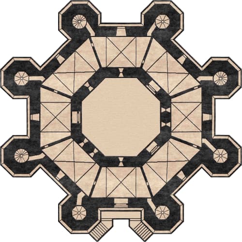 Rug Castello hand-knotted Italian geometric irregular shape | Area Rug in Rugs by Atelier Tapis Rouge. Item made of wool with fiber works with art deco style