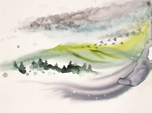 Mountainscape No. 8 : Original Watercolor Painting | Paintings by Elizabeth Becker. Item made of canvas works with minimalism & contemporary style