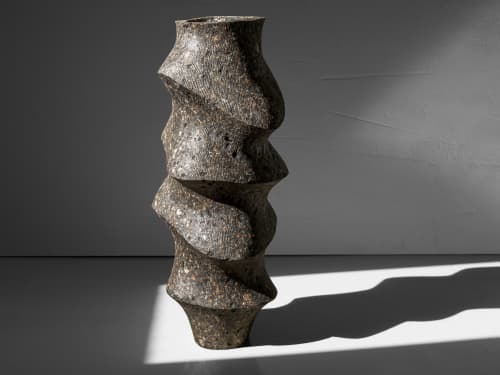 Black Stone Floor Vase - Monolith Series in Bio Concrete | Vases & Vessels by Donatas Žukauskas. Item made of cement & paper compatible with contemporary and japandi style