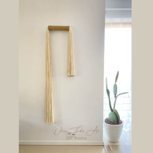 Ecru tassel / bamboo | Tapestry in Wall Hangings by Olivia Fiber Art. Item composed of bamboo and wool in boho or minimalism style