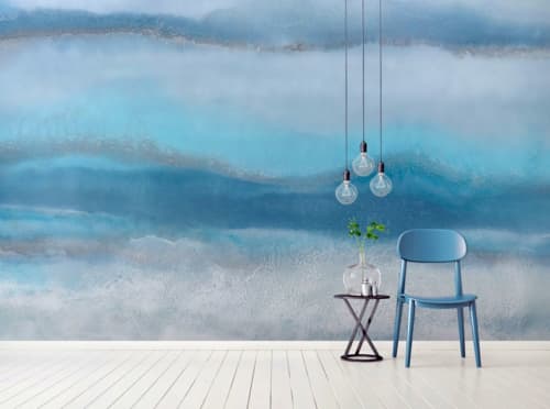 Blue Lagoon Contemporary Blue Sea Wallpaper Mural | Wall Treatments by MELISSA RENEE fieryfordeepblue  Art & Design. Item in contemporary or eclectic & maximalism style