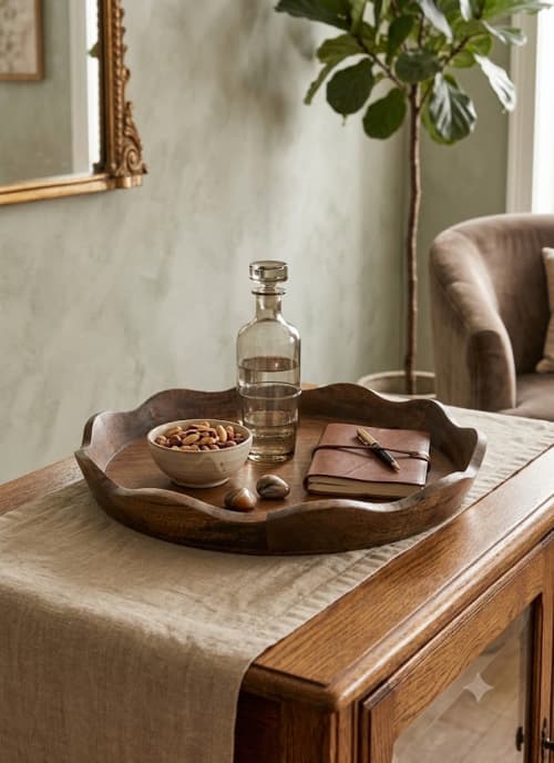 Handcrafted Scalloped Wooden Display Tray | Decorative Tray in Decorative Objects by Famous Art Group Of Industries