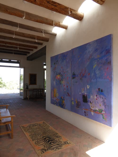 Purple Diptych | Oil And Acrylic Painting in Paintings by Tati Kaupp. Item composed of canvas and synthetic