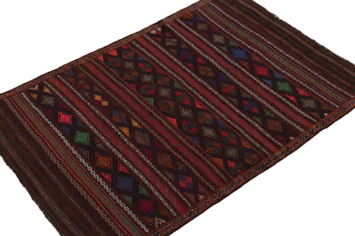Vintage Baluch Tribal Kilim in Brown with Geometric Patterns | Area Rug in Rugs by Rug and Kilim