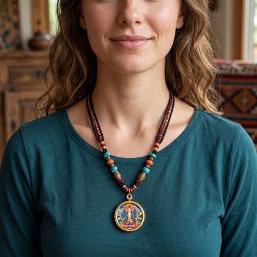 Mahavairocana Thangka Gold Zodiac Pendant Amulet Art | Ornament in Decorative Objects by Dynasty Artisan. Item made of metal works with contemporary & eclectic & maximalism style