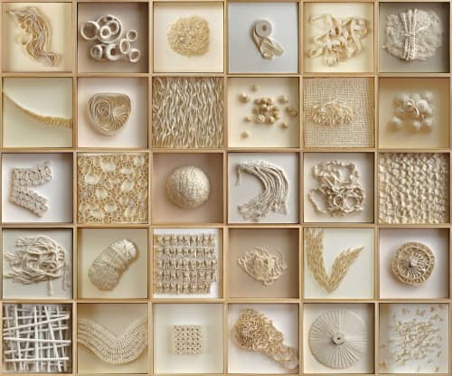 Siongular Stories From a Sizable Spool - fiber sculptures | Mixed Media by Ellen Schiffman. Item composed of cotton and fiber