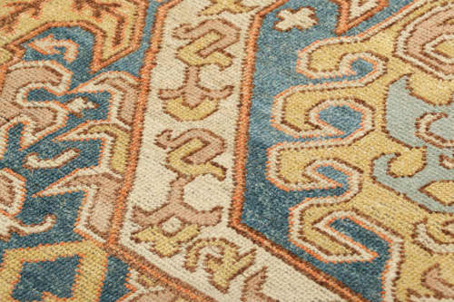 Rug & Kilim’s Dragon Rug in Gold and Blue with Geometric | Area Rug in Rugs by Rug and Kilim
