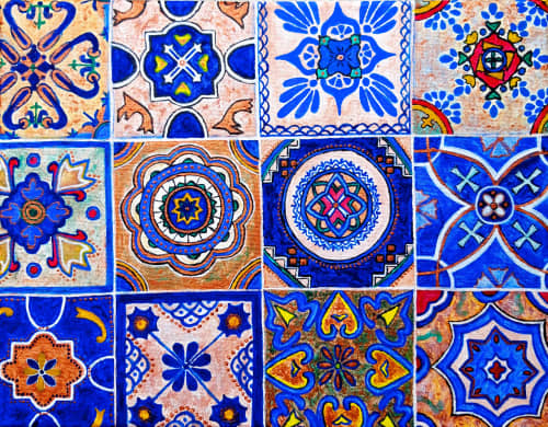 Mexican tiles 2 | Oil And Acrylic Painting in Paintings by Elena Parau. Item made of synthetic works with boho & contemporary style