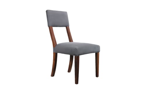 Exotic Wood High-Back Dining Chair Upholstered in Fabric by | Chairs by Costantini Design. Item composed of wood and fabric in contemporary or modern style