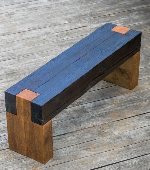 Shou sugi ban timber bench | Benches & Ottomans by RealSimpleWood LLC. Item composed of wood in minimalism or mid century modern style
