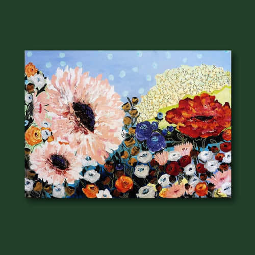 FLORAL EXPLOSION - large floral painting | Oil And Acrylic Painting in Paintings by Marinela Puscasu. Item composed of canvas in contemporary or country & farmhouse style