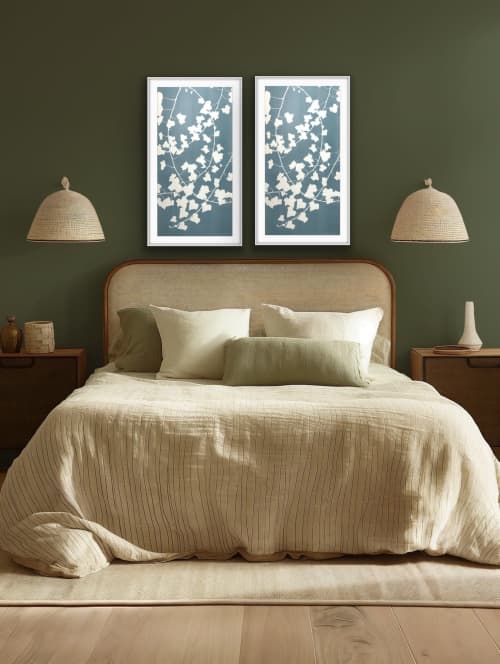 Silver Ivy Diptych: Two 35 x 18 " Gray Cyanotypes | Photography by Christine So. Item composed of paper in boho or contemporary style
