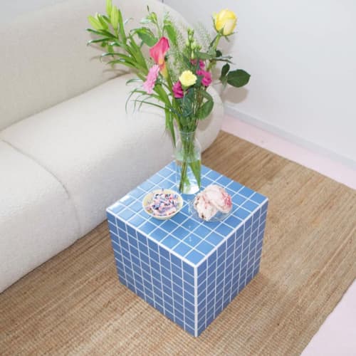 Cube Table, Dusty Blue | Side Table in Tables by IKON KØBENHAVN. Item made of ceramic