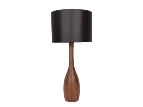 Hand Turned Walnut Table Lamp | Lamps by ColombeFurniture | Lwowska Studios in Warszawa. Item composed of walnut and linen