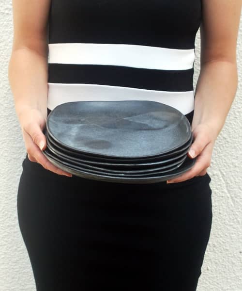 Set of Four Square Wabi Sabi Black Ceramic Dinner Plates | Ceramic Plates by ShellyClayspot