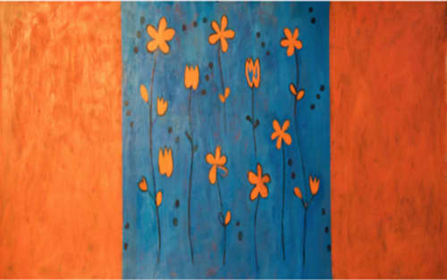 Orange Blue Flowers | Oil And Acrylic Painting in Paintings by Pam (Pamela) Smilow