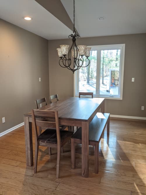 Walnut Modern Farmhouse Dining Set | Dining Table in Tables by GlessBoards. Item composed of walnut