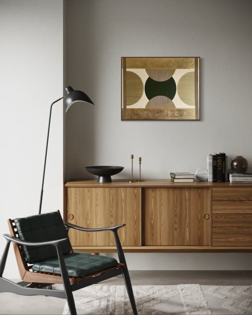 Gilded Age No. 1 | Mixed Media by Ayse Sirin Budak. Item composed of oak wood & canvas compatible with minimalism and mid century modern style